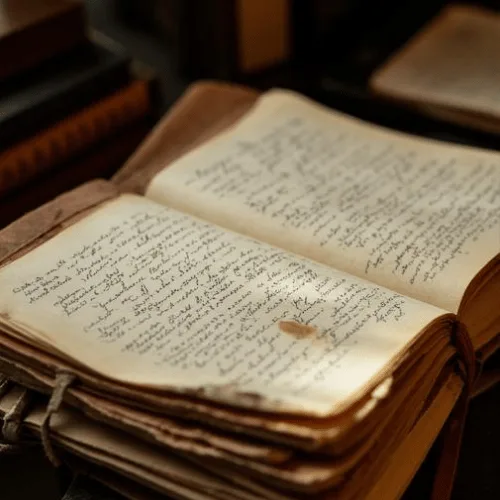 A well-used journal in natural light
